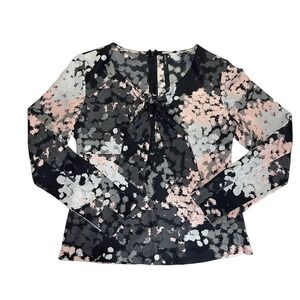 3/$27 Mac & Jac Paint Splatter Bow Tie Blouse, Pink, Gray, Black, Long Sleeve, M